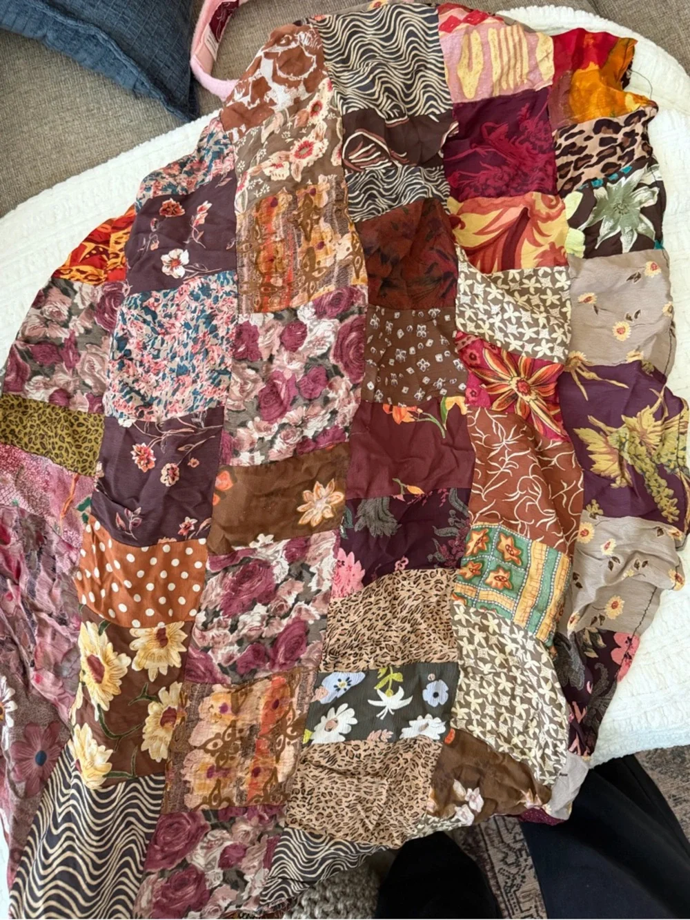 Vintage Patchwork Maxi Skirt Boho Festival Cottagecore Free Size Drawstring‎